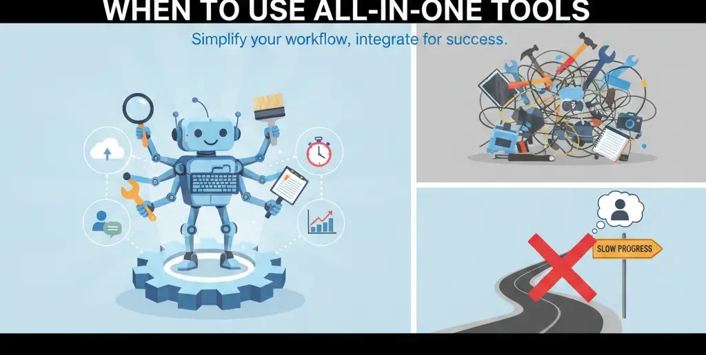 Decision chart showing when all-in-one online tools are worth using