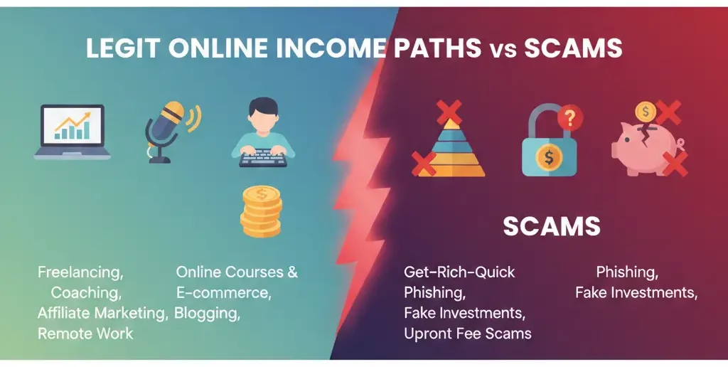 Legit ways to earn online contrasted with common scam patterns
