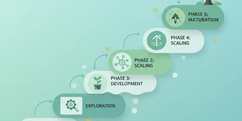 Roadmap showing which tools to use at each online business growth stage